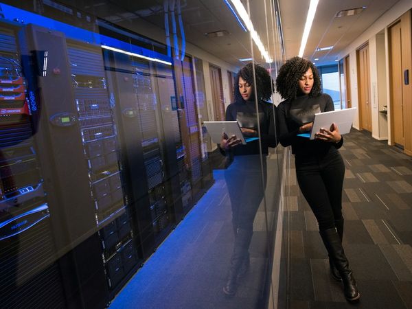 Engineer in a server aisle